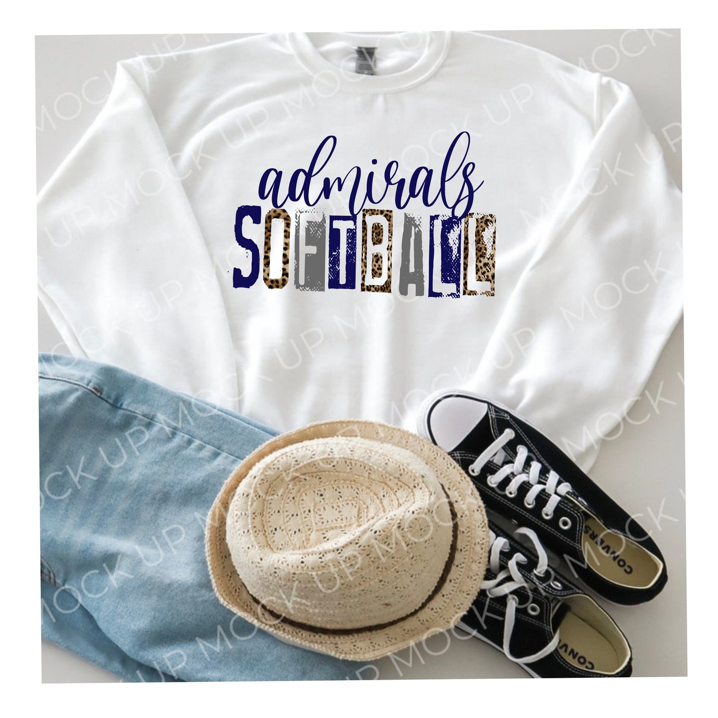 Custom Softball Rubber Stamp Local School Spirit Crewneck Sweatshirt or Tee