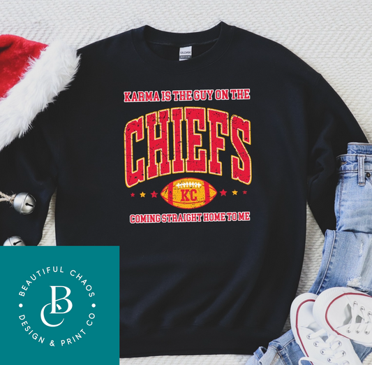 Karma Is The Guy On The Chiefs Crewneck Sweatshirt