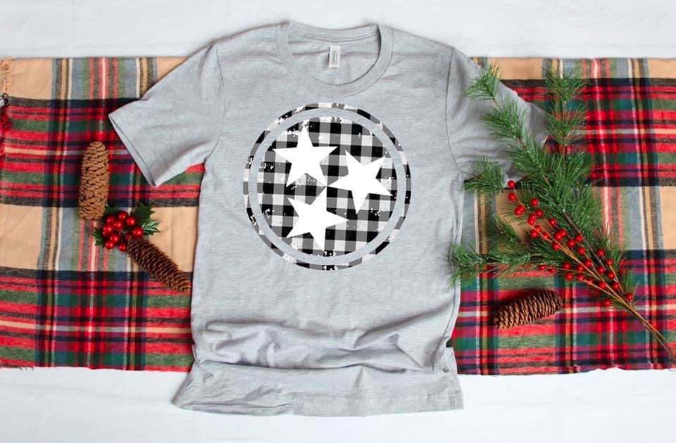 TN Tri-Star Buffalo Check Red/Black or Black/White Unisex Tee or Crewneck Sweatshirt